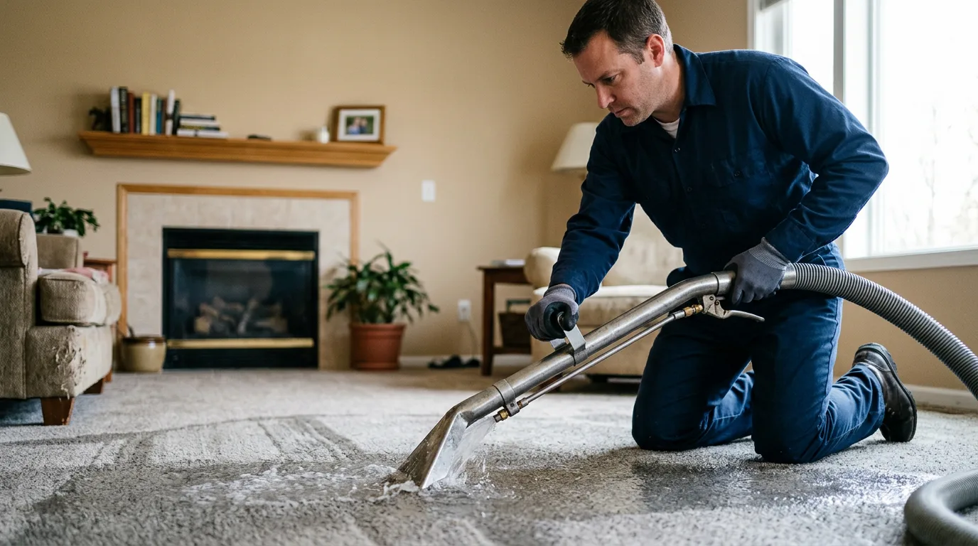 Water damage restoration technician working near Bedias, TX